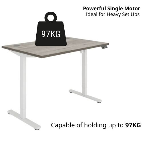Weight Tolerance - Core Electric Single Motor Height Adjustable Sit Stand Desk 1200 x 800 Alaskan Grey Oak Top and White frame 5 Year Warranty